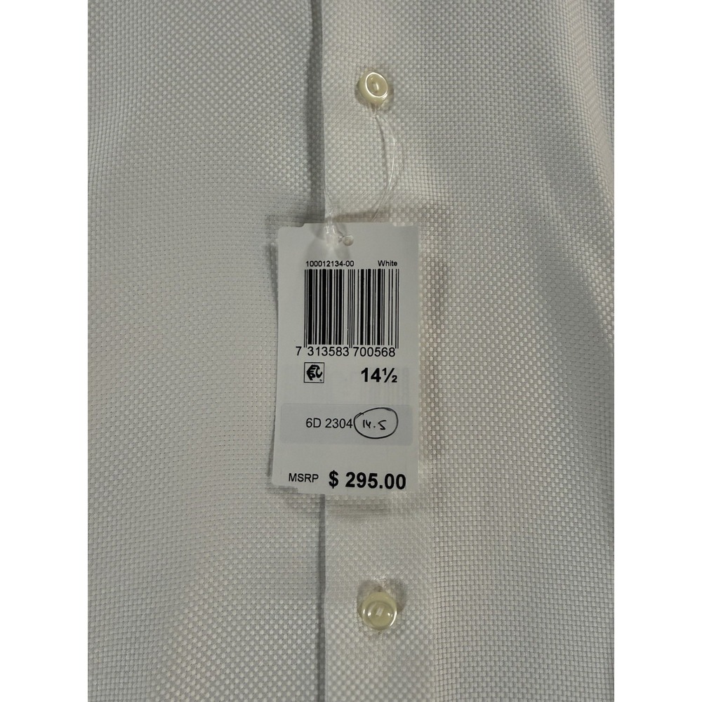 Eton Mens Slim Solid King Oxford Shirt White Sz 14.5 Long Sleeve Textured Button - Picture 7 of 10